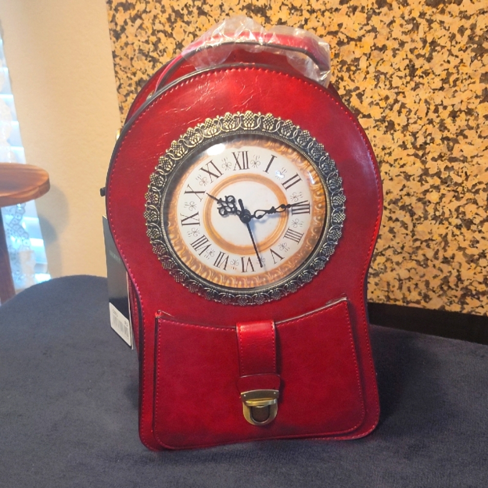 Diophy Red Backpack with Clock Design